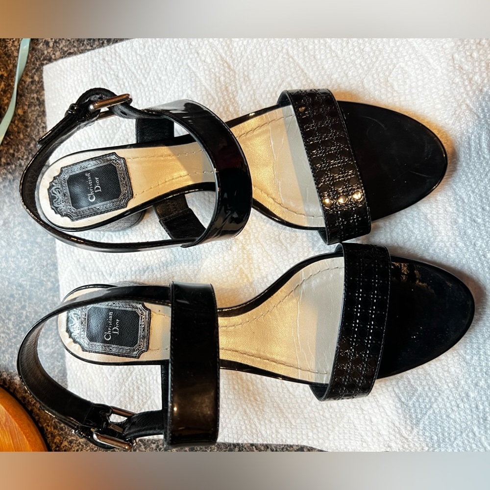 Christian Dior women shoes block heeled sandals in black size 38(8)